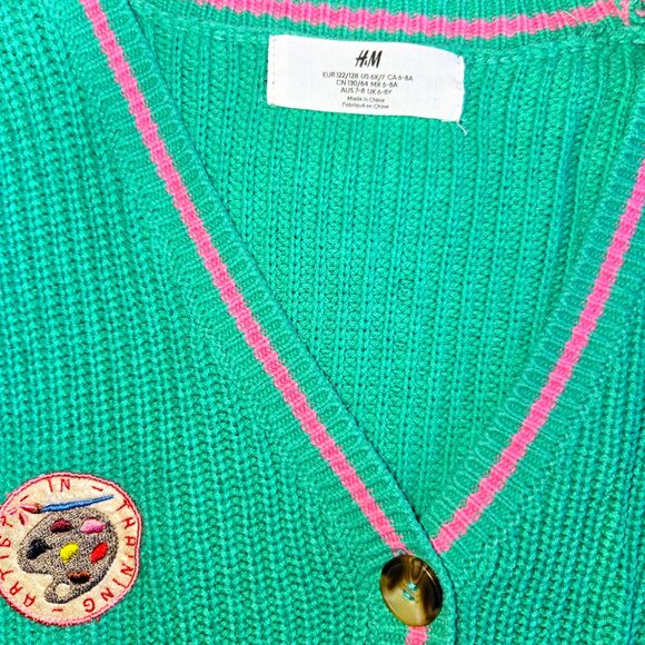 Size 6 H&M Girls Green Knit School Cardigan - Picture 3 of 4